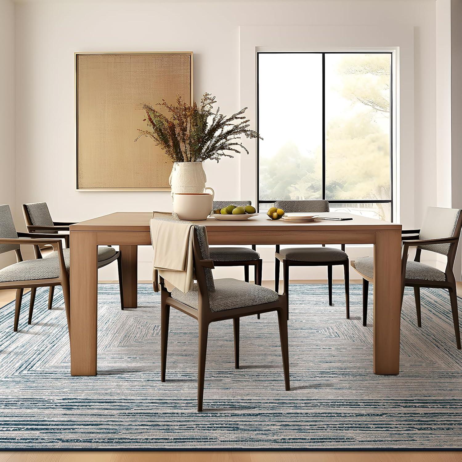 imagePhantoscope Modern Area Rug 9x12  Abstract Tribal Motif Geometric Blocks Pattern Washable NonSlip Rugs for Living Room Bedroom Dining Room Vintage LowPile Floor Carpet Warm TerracottaCreamCoastal BlueGrey