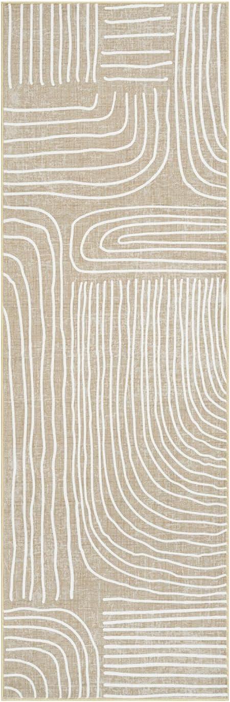 imagePhantoscope Modern Area Rug 9x12  Abstract Tribal Motif Geometric Blocks Pattern Washable NonSlip Rugs for Living Room Bedroom Dining Room Vintage LowPile Floor Carpet Warm TerracottaCreamBeigeIvory Line