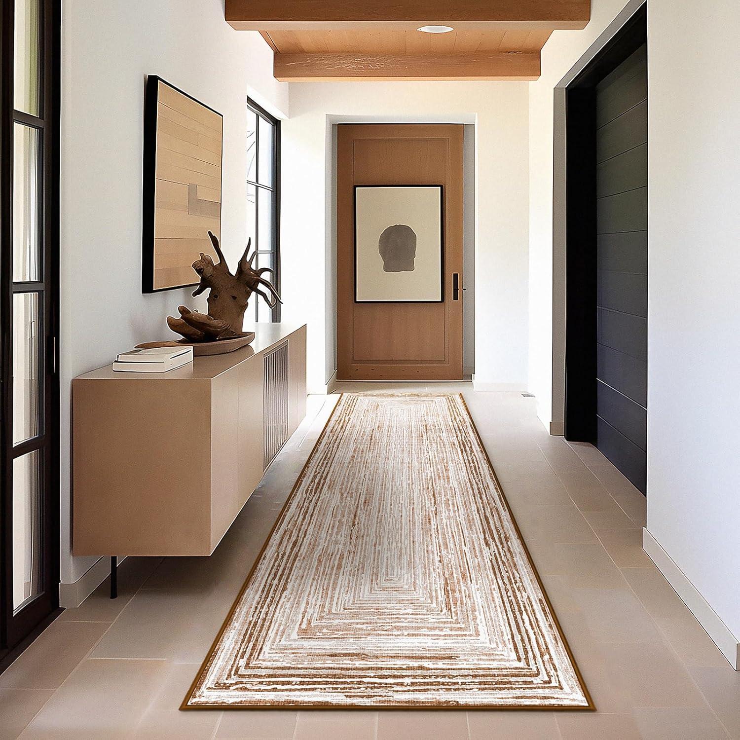 imagePhantoscope Modern Area Rug 9x12  Abstract Tribal Motif Geometric Blocks Pattern Washable NonSlip Rugs for Living Room Bedroom Dining Room Vintage LowPile Floor Carpet Warm TerracottaCreamNeutral BeigeRust