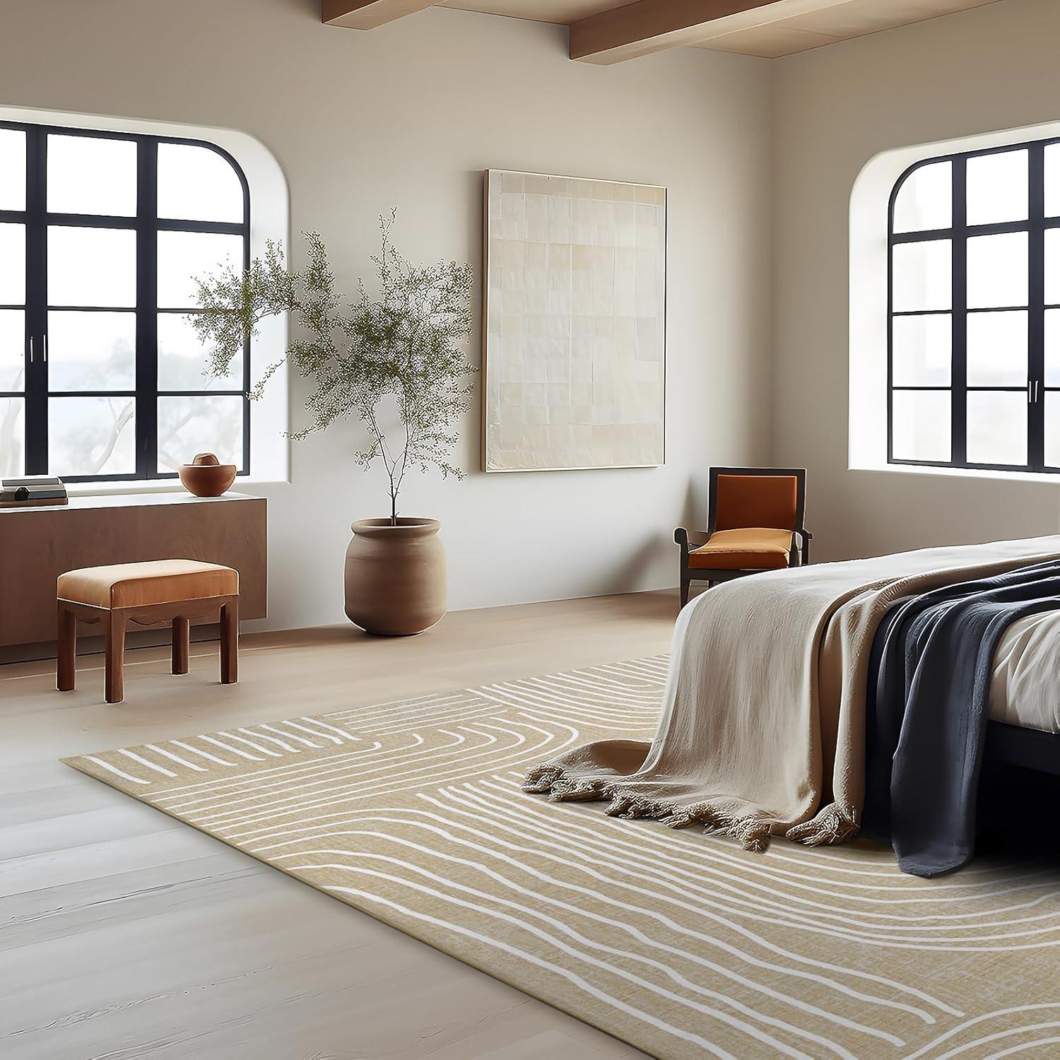 imagePhantoscope Modern Area Rug 9x12  Abstract Tribal Motif Geometric Blocks Pattern Washable NonSlip Rugs for Living Room Bedroom Dining Room Vintage LowPile Floor Carpet Warm TerracottaCreamBeigeIvory Line