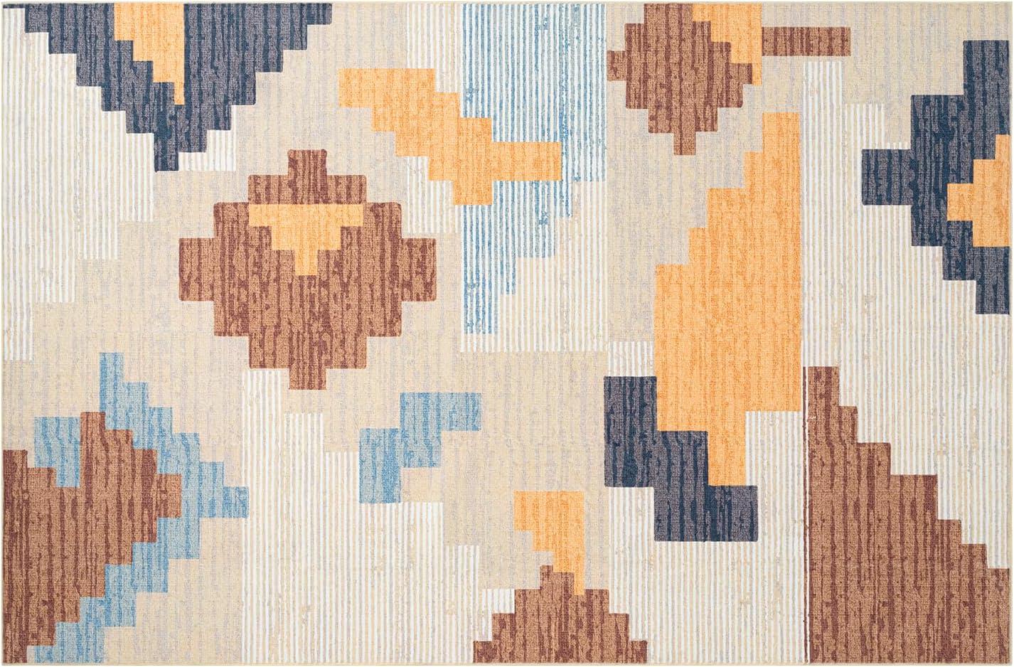 imagePhantoscope Modern Area Rug 9x12  Abstract Tribal Motif Geometric Blocks Pattern Washable NonSlip Rugs for Living Room Bedroom Dining Room Vintage LowPile Floor Carpet Warm TerracottaCreamWarm TerracottaCream