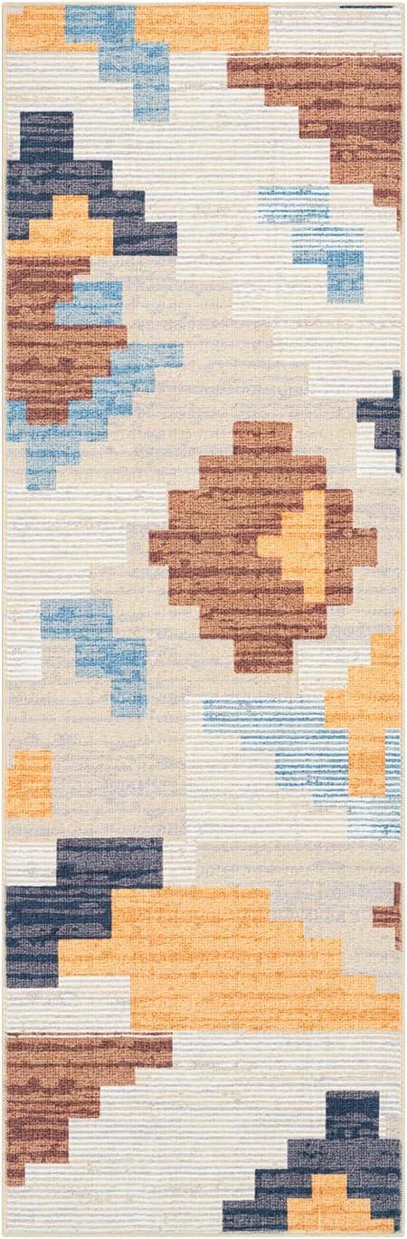 imagePhantoscope Modern Area Rug 9x12  Abstract Tribal Motif Geometric Blocks Pattern Washable NonSlip Rugs for Living Room Bedroom Dining Room Vintage LowPile Floor Carpet Warm TerracottaCreamWarm TerracottaCream