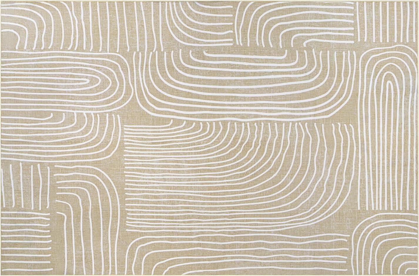 imagePhantoscope Modern Area Rug 9x12  Abstract Tribal Motif Geometric Blocks Pattern Washable NonSlip Rugs for Living Room Bedroom Dining Room Vintage LowPile Floor Carpet Warm TerracottaCreamBeigeIvory Line