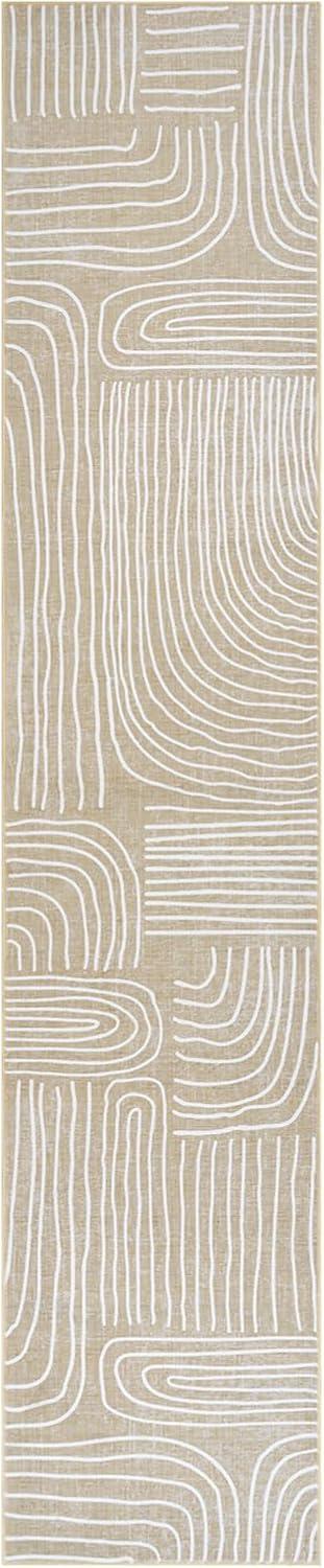 imagePhantoscope Modern Area Rug 9x12  Abstract Tribal Motif Geometric Blocks Pattern Washable NonSlip Rugs for Living Room Bedroom Dining Room Vintage LowPile Floor Carpet Warm TerracottaCreamBeigeIvory Line