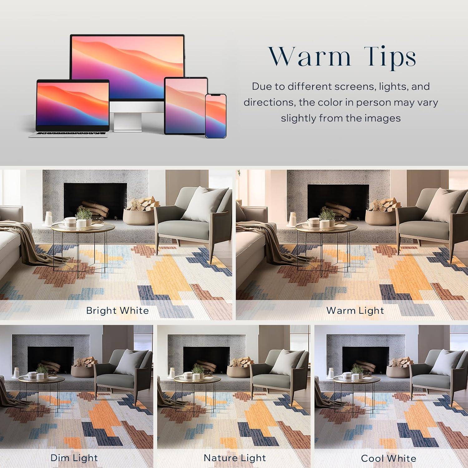 imagePhantoscope Modern Area Rug 9x12  Abstract Tribal Motif Geometric Blocks Pattern Washable NonSlip Rugs for Living Room Bedroom Dining Room Vintage LowPile Floor Carpet Warm TerracottaCreamWarm TerracottaCream