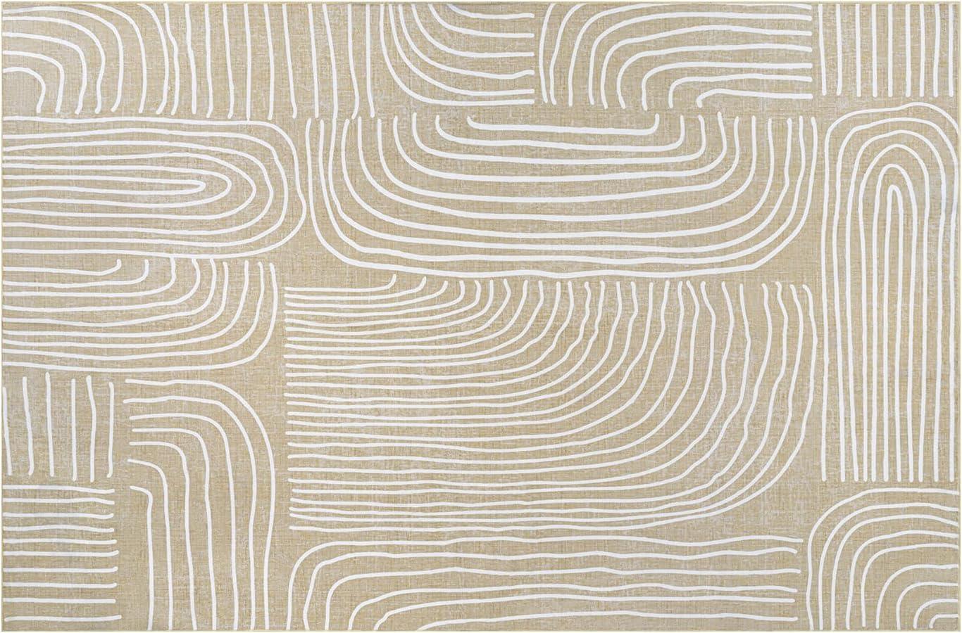 imagePhantoscope Modern Area Rug 9x12  Abstract Tribal Motif Geometric Blocks Pattern Washable NonSlip Rugs for Living Room Bedroom Dining Room Vintage LowPile Floor Carpet Warm TerracottaCreamBeigeIvory Line