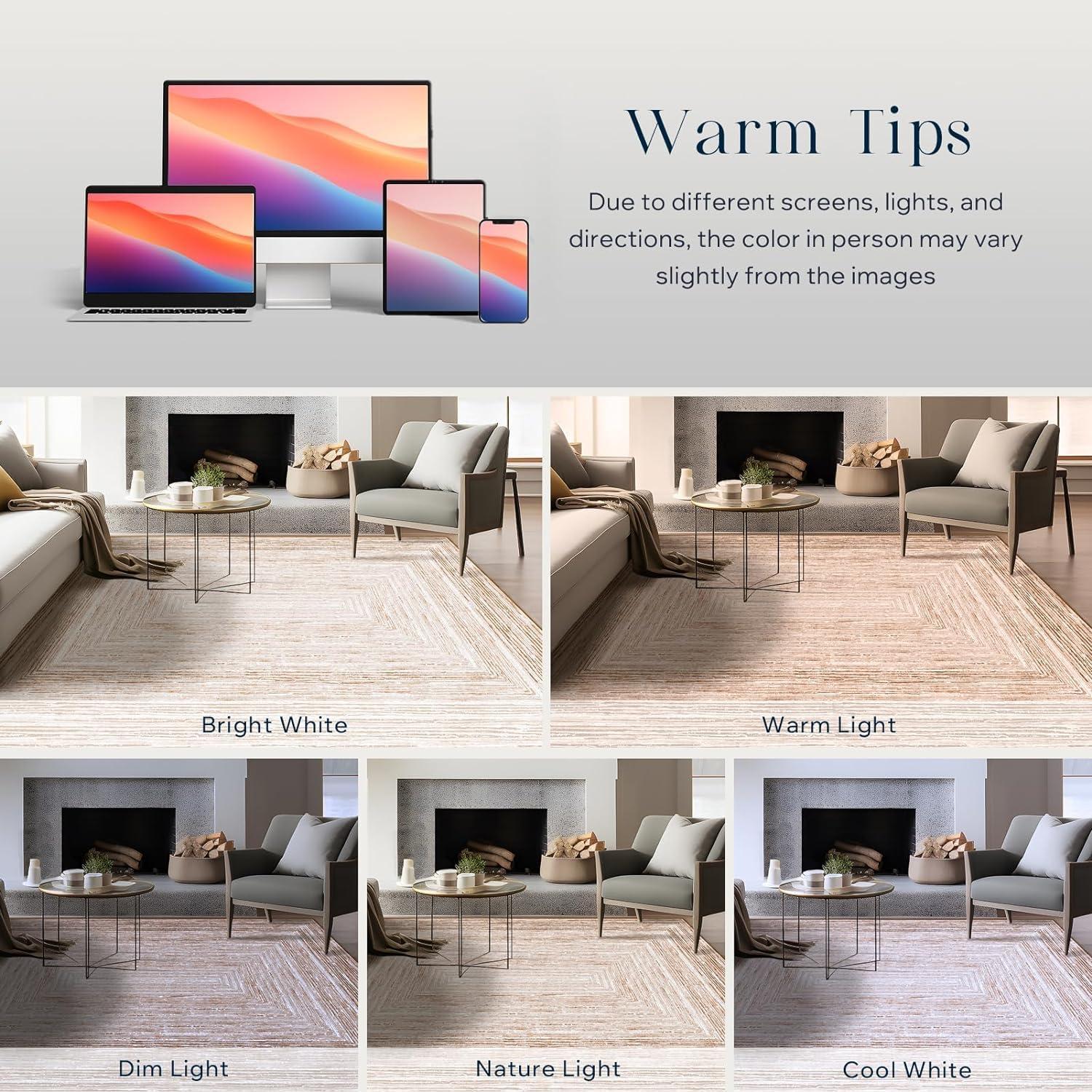 imagePhantoscope Modern Area Rug 9x12  Abstract Tribal Motif Geometric Blocks Pattern Washable NonSlip Rugs for Living Room Bedroom Dining Room Vintage LowPile Floor Carpet Warm TerracottaCreamNeutral BeigeRust