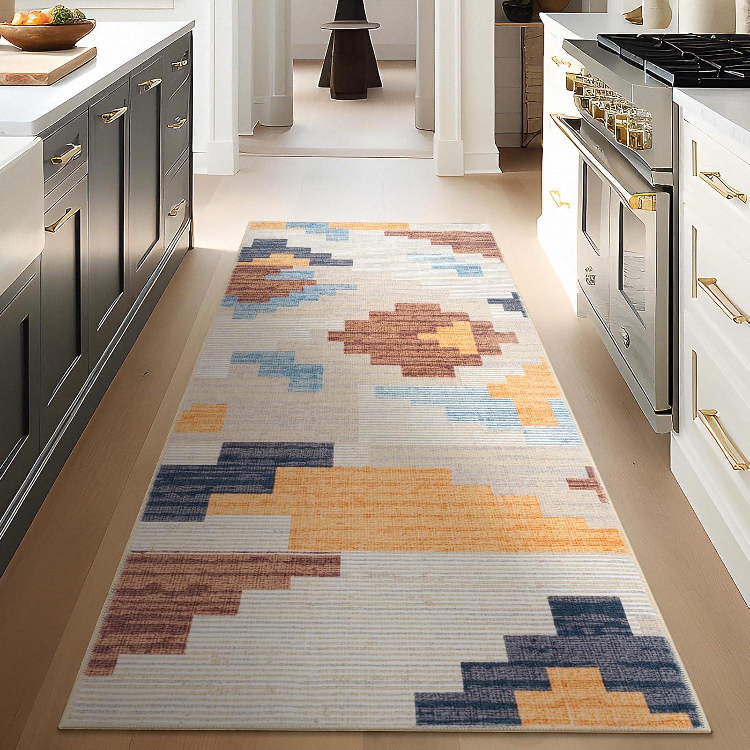 imagePhantoscope Modern Area Rug 9x12  Abstract Tribal Motif Geometric Blocks Pattern Washable NonSlip Rugs for Living Room Bedroom Dining Room Vintage LowPile Floor Carpet Warm TerracottaCreamWarm TerracottaCream