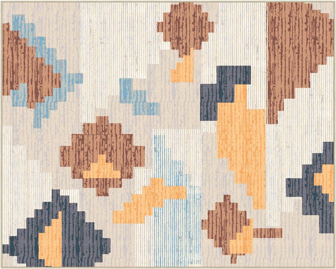 imagePhantoscope Modern Area Rug 9x12  Abstract Tribal Motif Geometric Blocks Pattern Washable NonSlip Rugs for Living Room Bedroom Dining Room Vintage LowPile Floor Carpet Warm TerracottaCreamWarm TerracottaCream