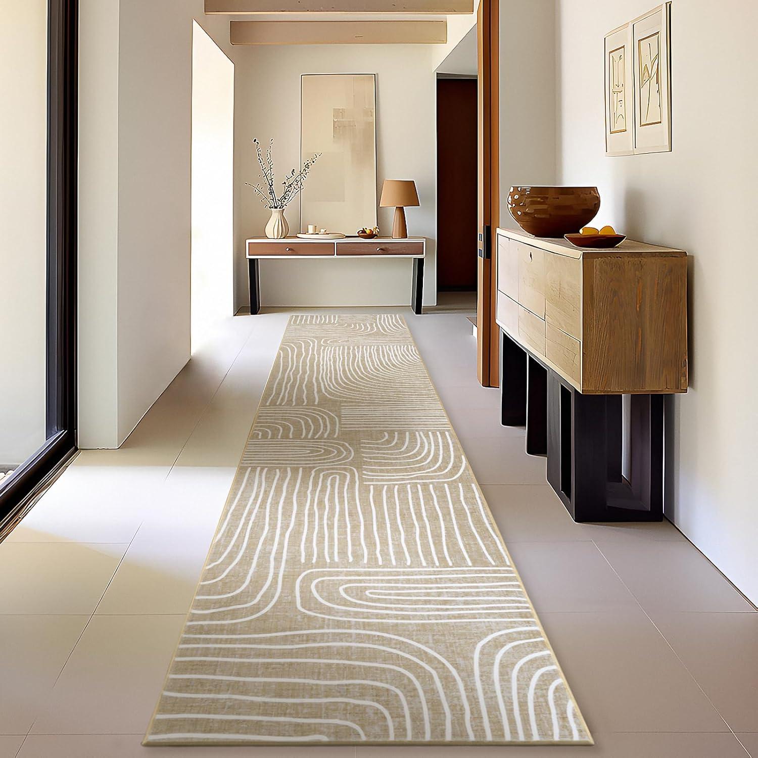 imagePhantoscope Modern Area Rug 9x12  Abstract Tribal Motif Geometric Blocks Pattern Washable NonSlip Rugs for Living Room Bedroom Dining Room Vintage LowPile Floor Carpet Warm TerracottaCreamBeigeIvory Line