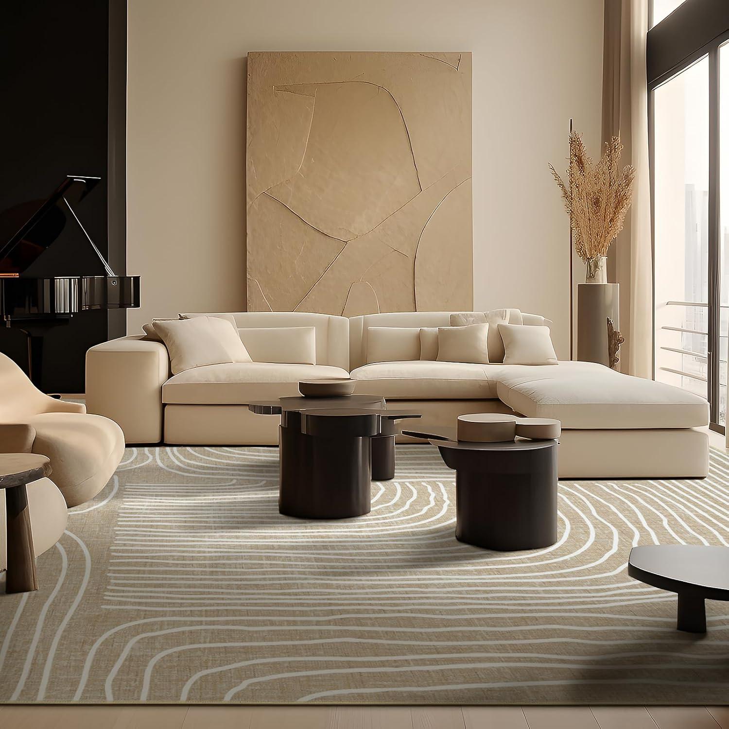 imagePhantoscope Modern Area Rug 9x12  Abstract Tribal Motif Geometric Blocks Pattern Washable NonSlip Rugs for Living Room Bedroom Dining Room Vintage LowPile Floor Carpet Warm TerracottaCreamBeigeIvory Line