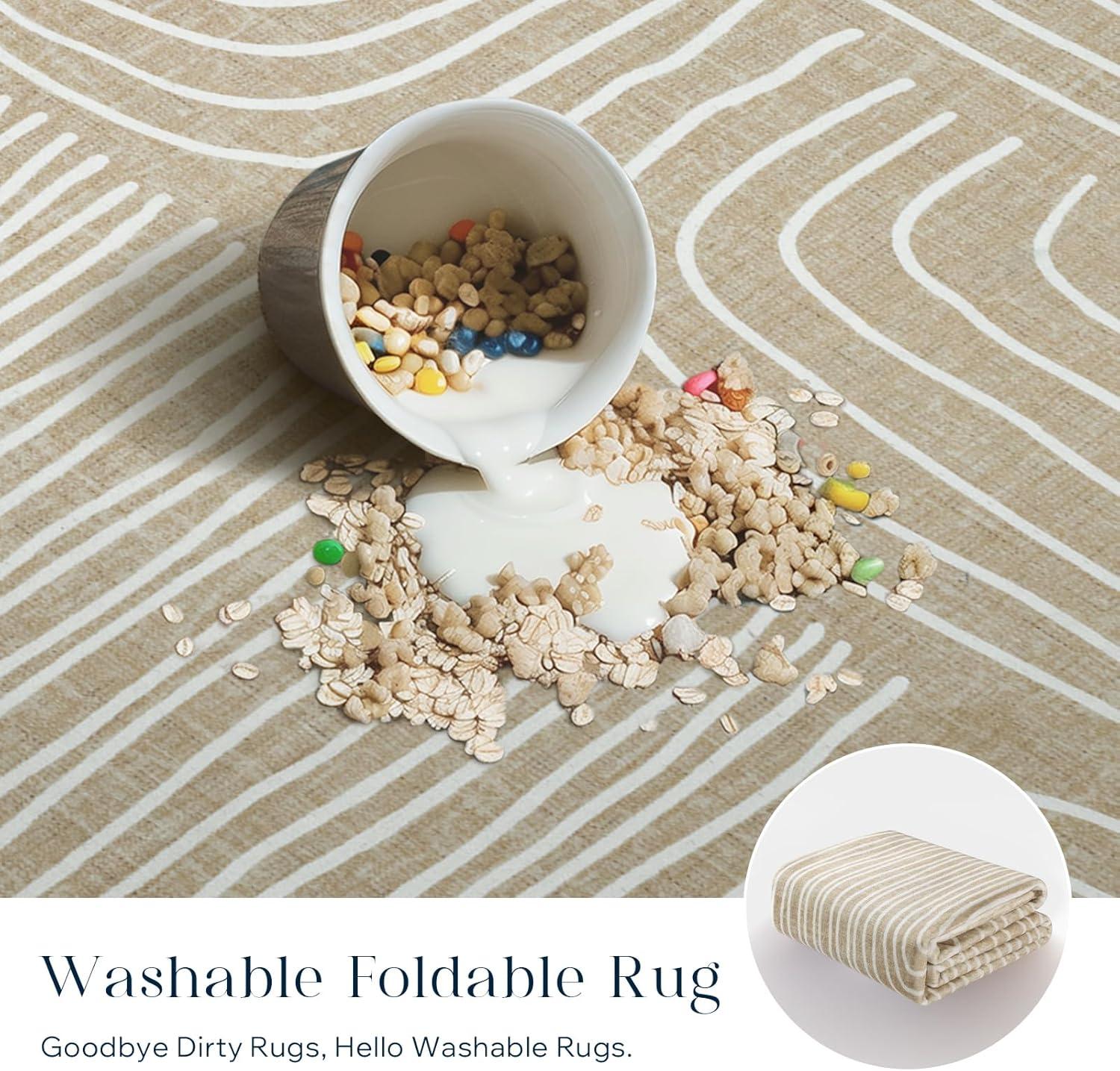 imagePhantoscope Modern Area Rug 9x12  Abstract Tribal Motif Geometric Blocks Pattern Washable NonSlip Rugs for Living Room Bedroom Dining Room Vintage LowPile Floor Carpet Warm TerracottaCreamBeigeIvory Line