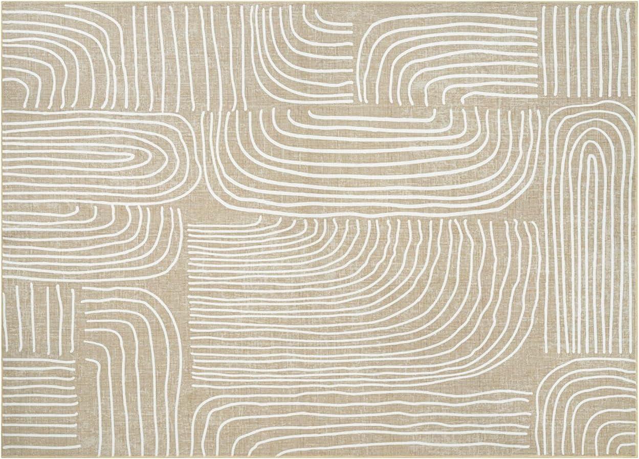 imagePhantoscope Modern Area Rug 9x12  Abstract Tribal Motif Geometric Blocks Pattern Washable NonSlip Rugs for Living Room Bedroom Dining Room Vintage LowPile Floor Carpet Warm TerracottaCreamBeigeIvory Line