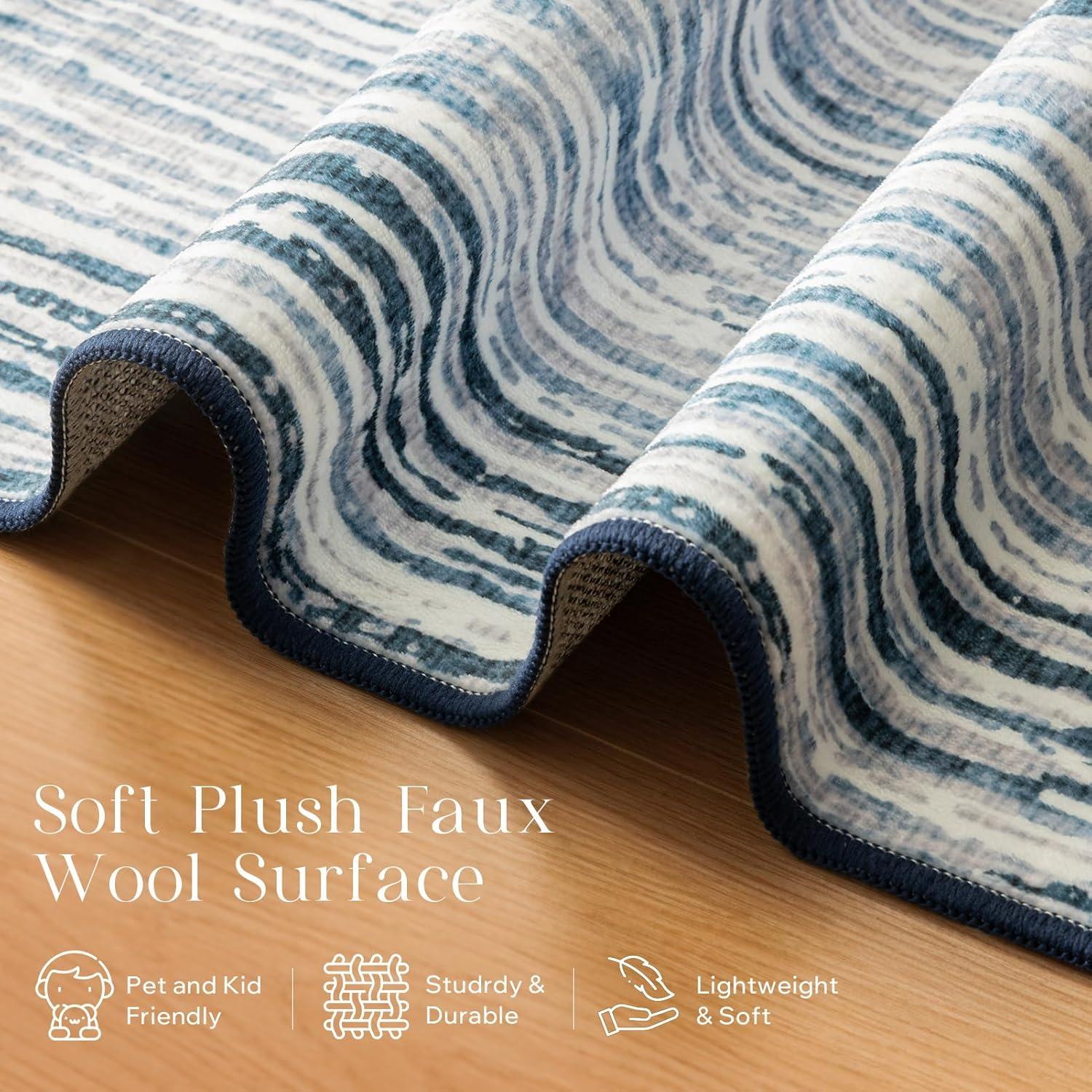 imagePhantoscope Modern Area Rug 9x12  Abstract Tribal Motif Geometric Blocks Pattern Washable NonSlip Rugs for Living Room Bedroom Dining Room Vintage LowPile Floor Carpet Warm TerracottaCreamCoastal BlueGrey