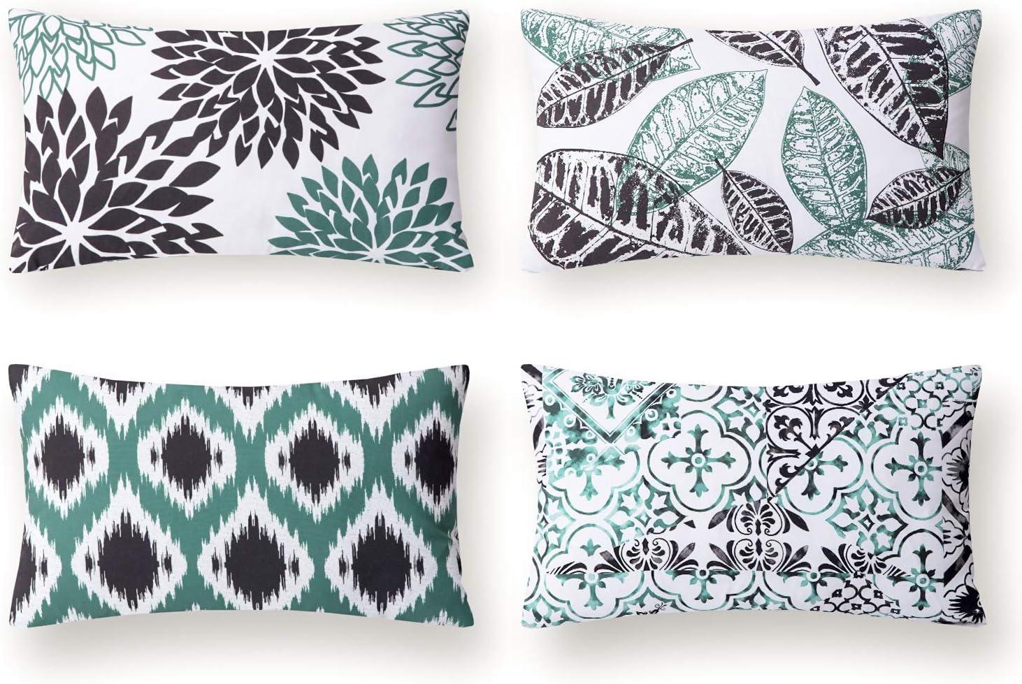 imagePhantoscope Set of 4 New Living Series Leaf Geometric Throw Decorative Velvet Pillow Cover Cushion Cover Christmas Green 18 x 18 inches 45 x 45 cmBlack