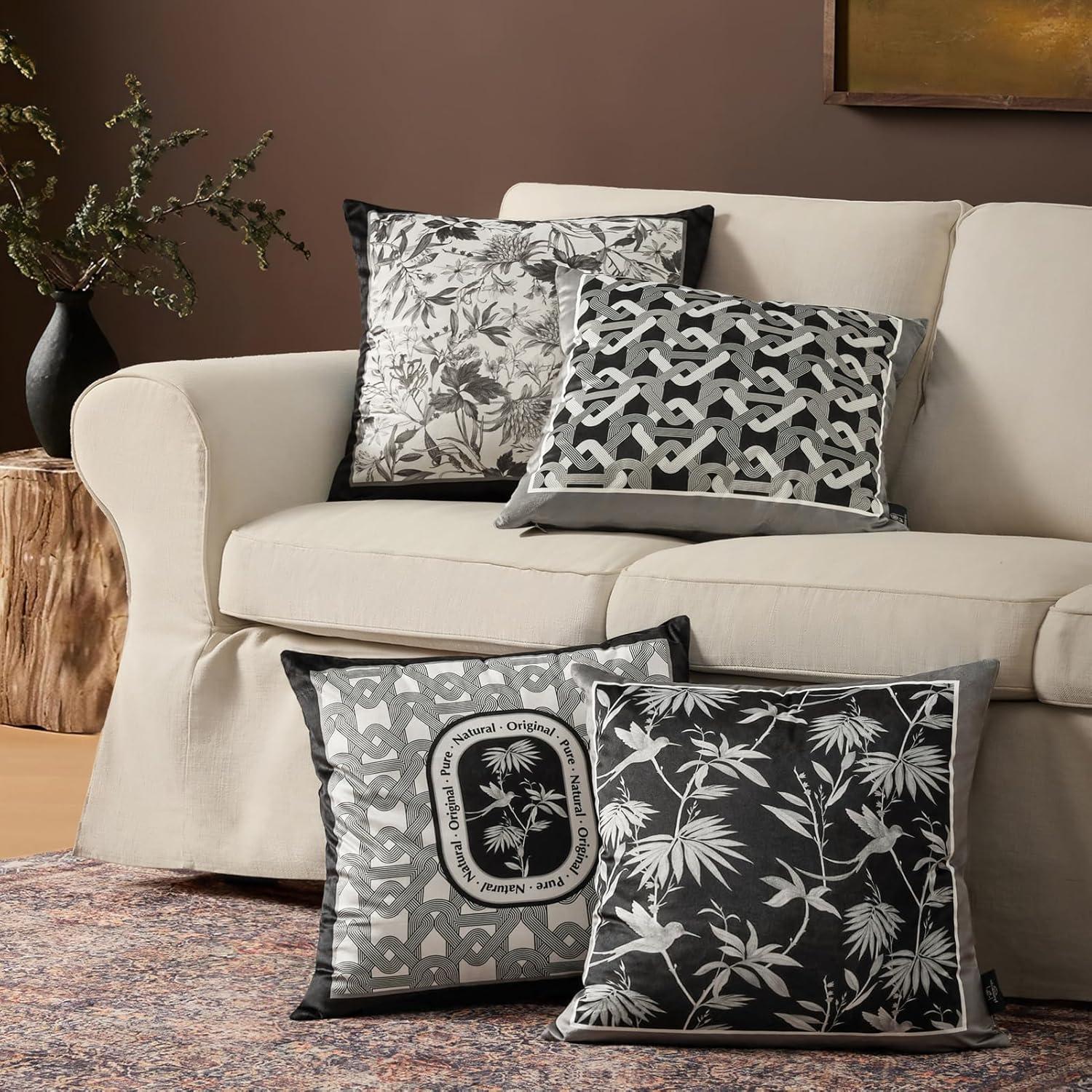 imagePhantoscope Set of 4 New Living Series Leaf Geometric Throw Decorative Velvet Pillow Cover Cushion Cover Christmas Green 18 x 18 inches 45 x 45 cmBlack and Grey