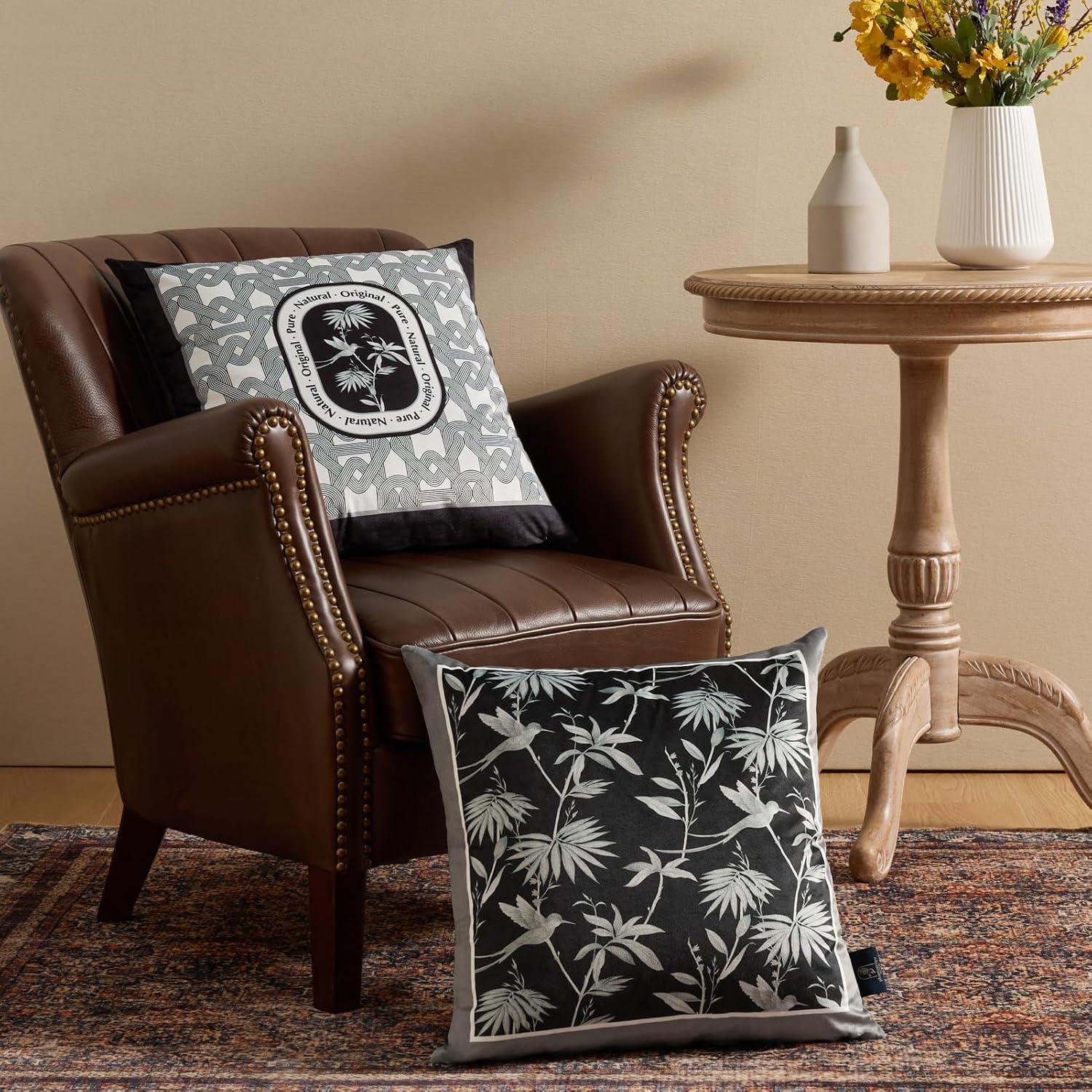 imagePhantoscope Set of 4 New Living Series Leaf Geometric Throw Decorative Velvet Pillow Cover Cushion Cover Christmas Green 18 x 18 inches 45 x 45 cmBlack and Grey