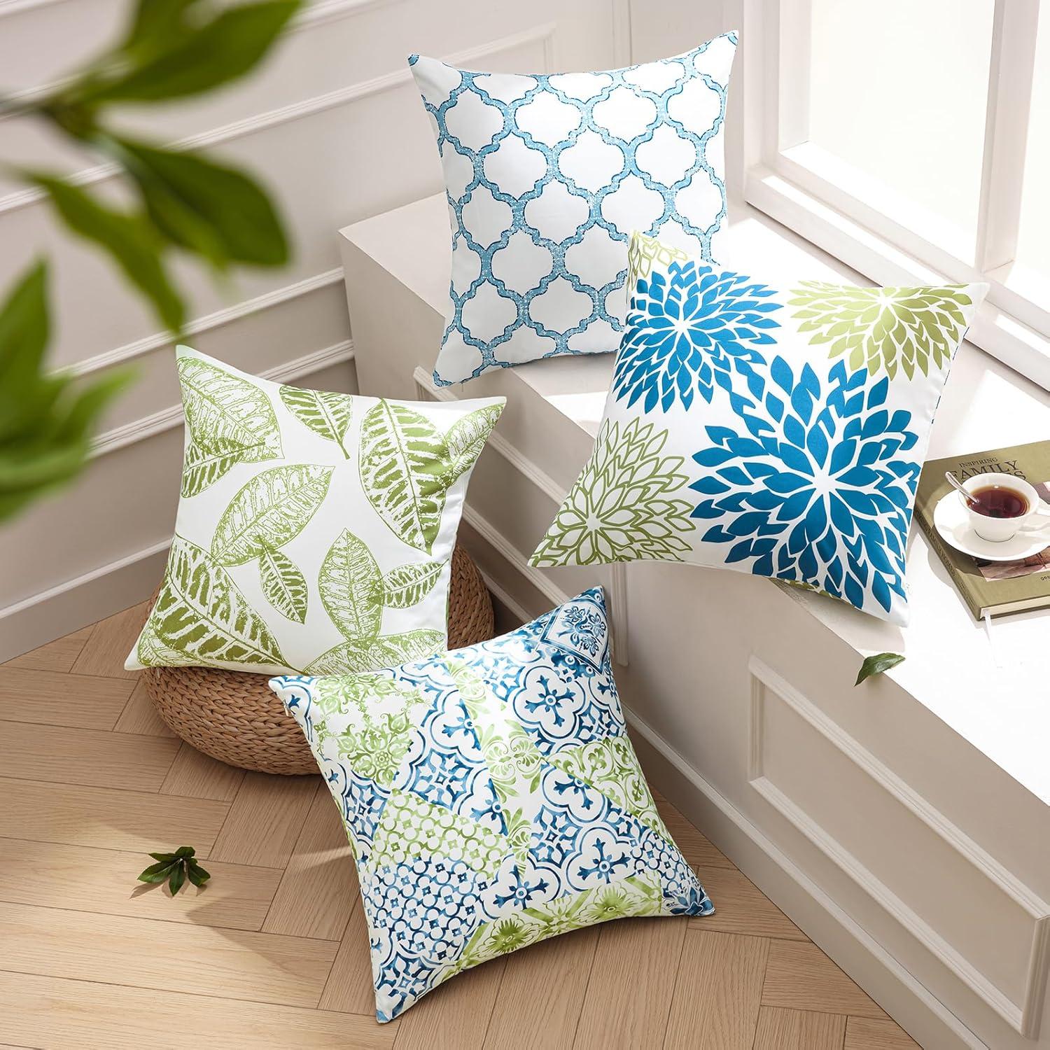 imagePhantoscope Set of 4 New Living Series Leaf Geometric Throw Decorative Velvet Pillow Cover Cushion Cover Christmas Green 18 x 18 inches 45 x 45 cmBlue