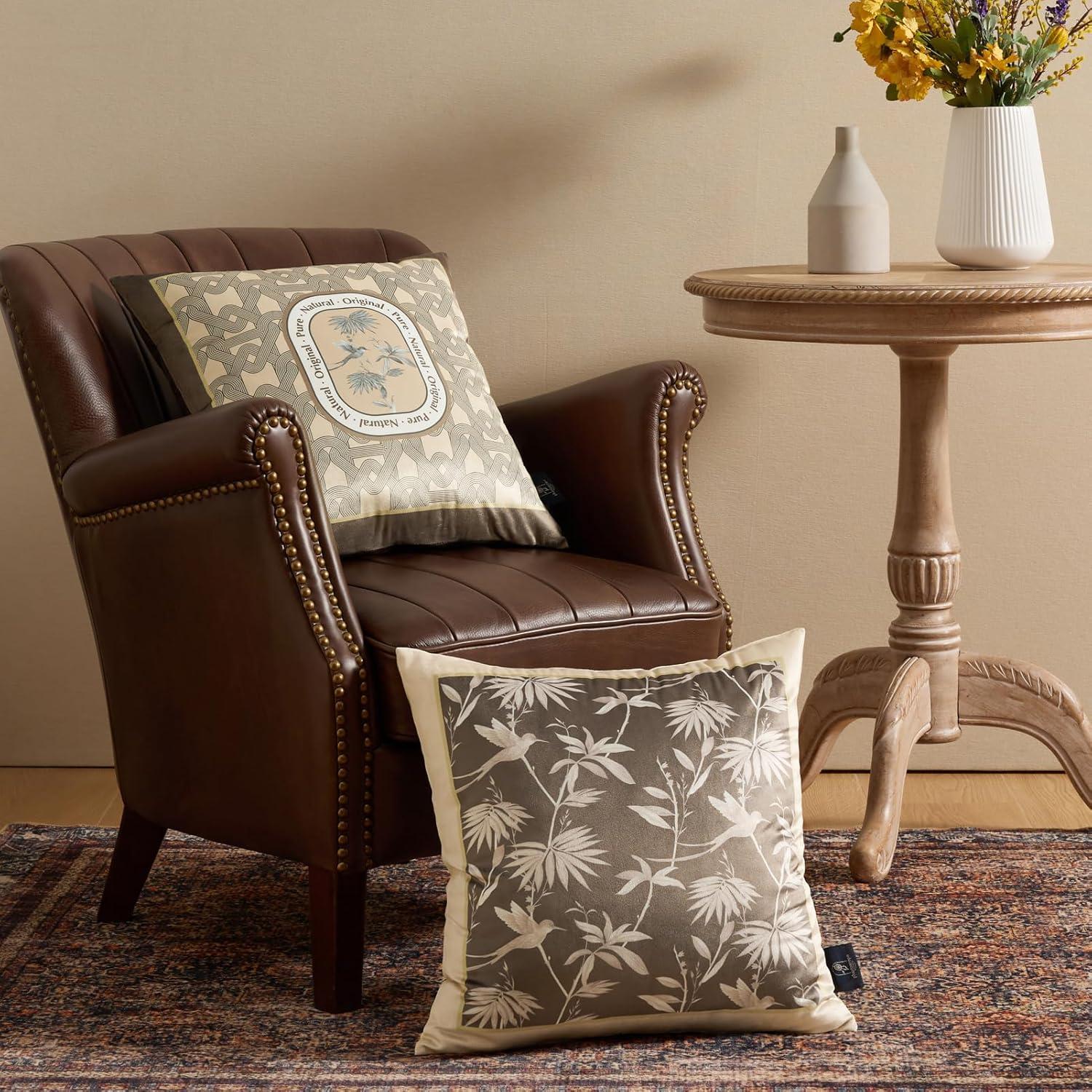 imagePhantoscope Set of 4 New Living Series Leaf Geometric Throw Decorative Velvet Pillow Cover Cushion Cover Christmas Green 18 x 18 inches 45 x 45 cmBrown and Beige