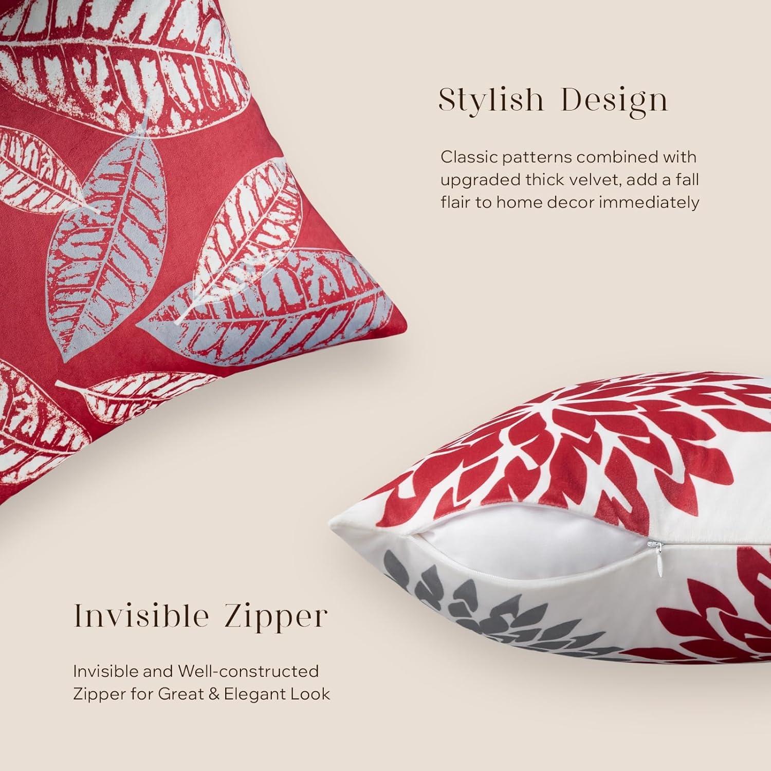 imagePhantoscope Set of 4 New Living Series Leaf Geometric Throw Decorative Velvet Pillow Cover Cushion Cover Christmas Green 18 x 18 inches 45 x 45 cmChristmas Red