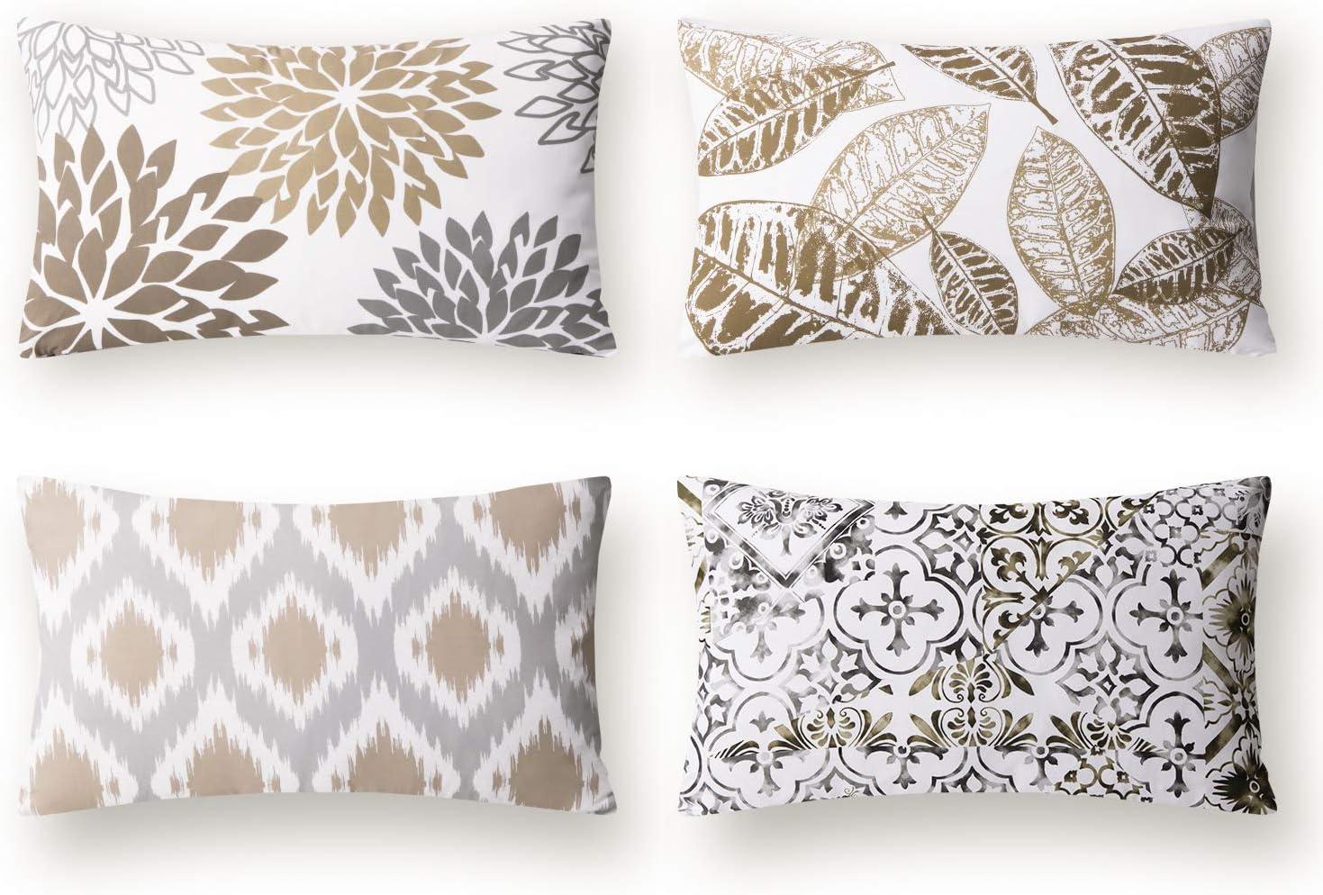 imagePhantoscope Set of 4 New Living Series Leaf Geometric Throw Decorative Velvet Pillow Cover Cushion Cover Christmas Green 18 x 18 inches 45 x 45 cmCoffee
