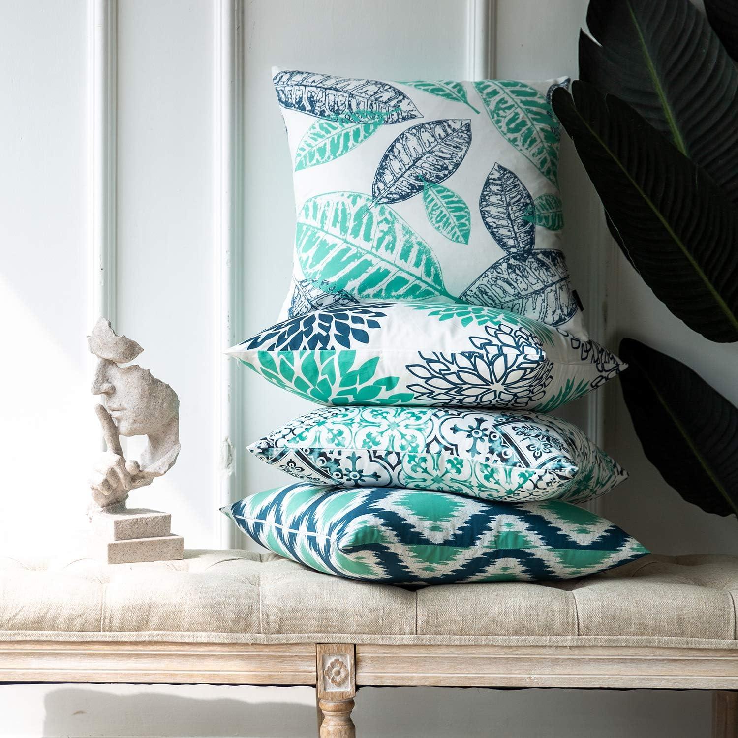 imagePhantoscope Set of 4 New Living Series Leaf Geometric Throw Decorative Velvet Pillow Cover Cushion Cover Christmas Green 18 x 18 inches 45 x 45 cmCyan