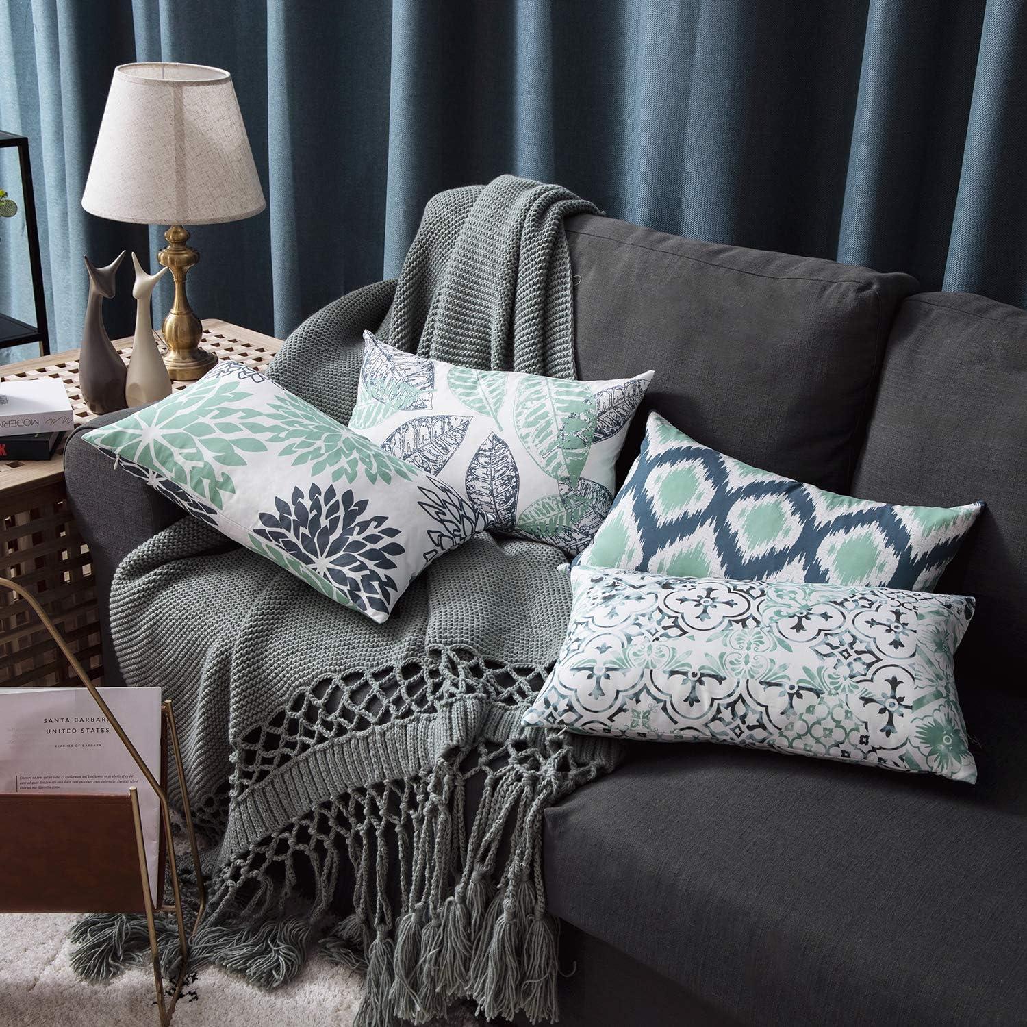 imagePhantoscope Set of 4 New Living Series Leaf Geometric Throw Decorative Velvet Pillow Cover Cushion Cover Christmas Green 18 x 18 inches 45 x 45 cmCyan