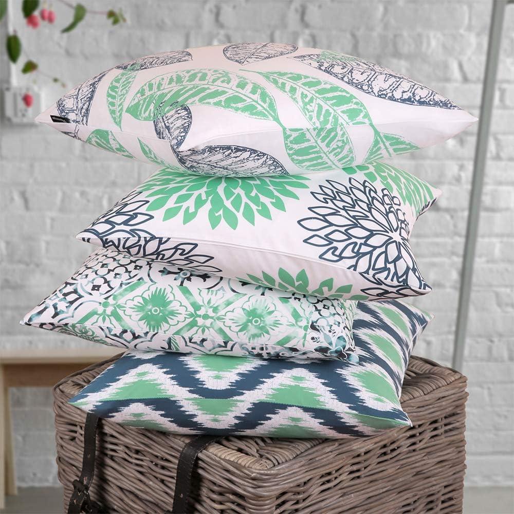 imagePhantoscope Set of 4 New Living Series Leaf Geometric Throw Decorative Velvet Pillow Cover Cushion Cover Christmas Green 18 x 18 inches 45 x 45 cmCyan