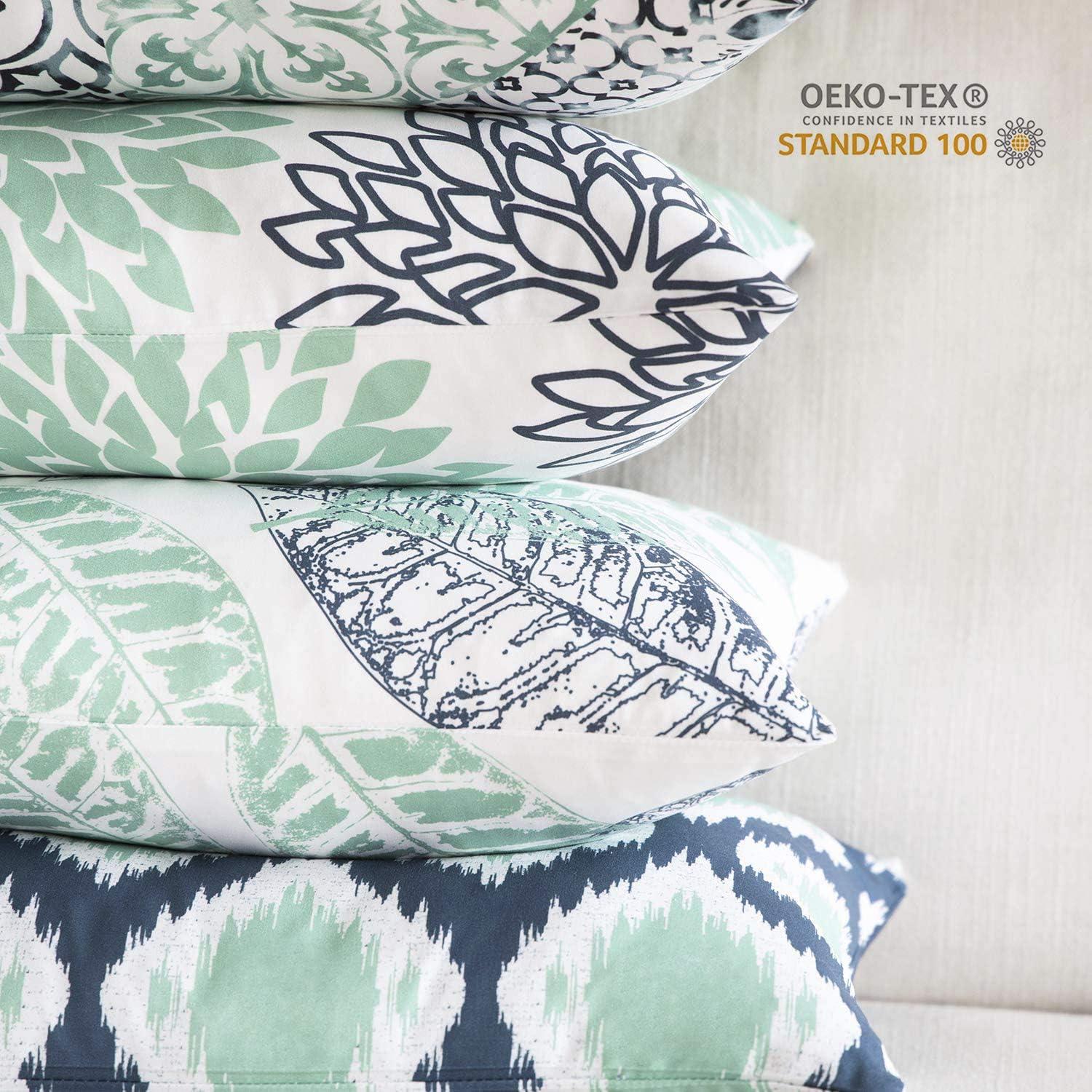 imagePhantoscope Set of 4 New Living Series Leaf Geometric Throw Decorative Velvet Pillow Cover Cushion Cover Christmas Green 18 x 18 inches 45 x 45 cmCyan