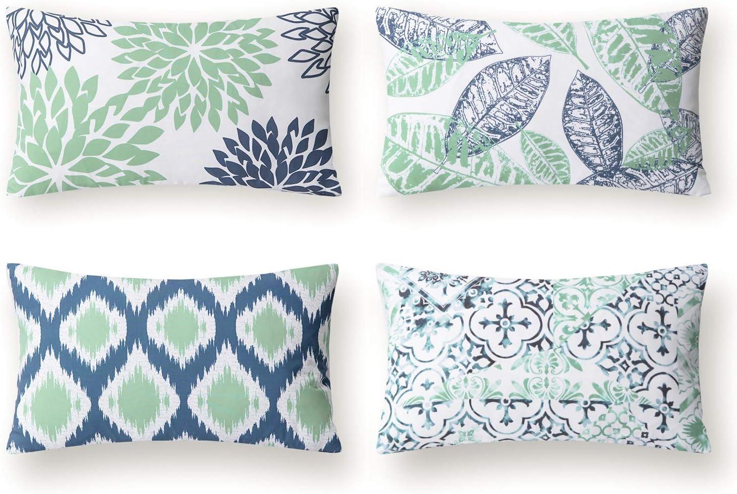 imagePhantoscope Set of 4 New Living Series Leaf Geometric Throw Decorative Velvet Pillow Cover Cushion Cover Christmas Green 18 x 18 inches 45 x 45 cmCyan