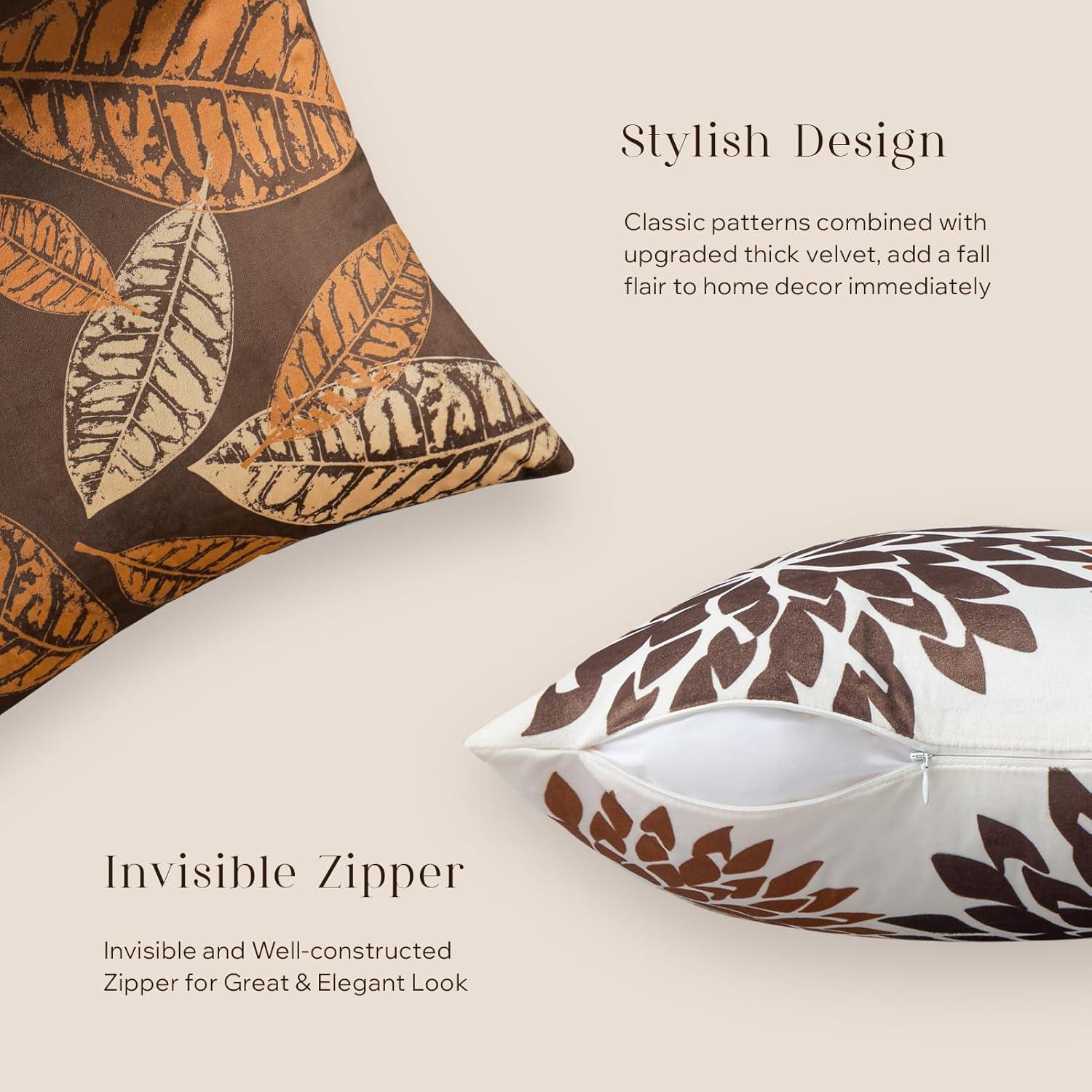 imagePhantoscope Set of 4 New Living Series Leaf Geometric Throw Decorative Velvet Pillow Cover Cushion Cover Christmas Green 18 x 18 inches 45 x 45 cmDark Coffee