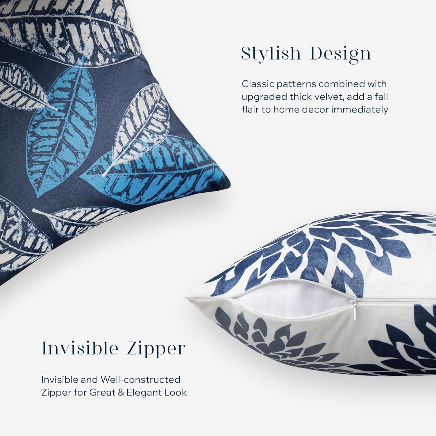 imagePhantoscope Set of 4 New Living Series Leaf Geometric Throw Decorative Velvet Pillow Cover Cushion Cover Christmas Green 18 x 18 inches 45 x 45 cmDark Blue