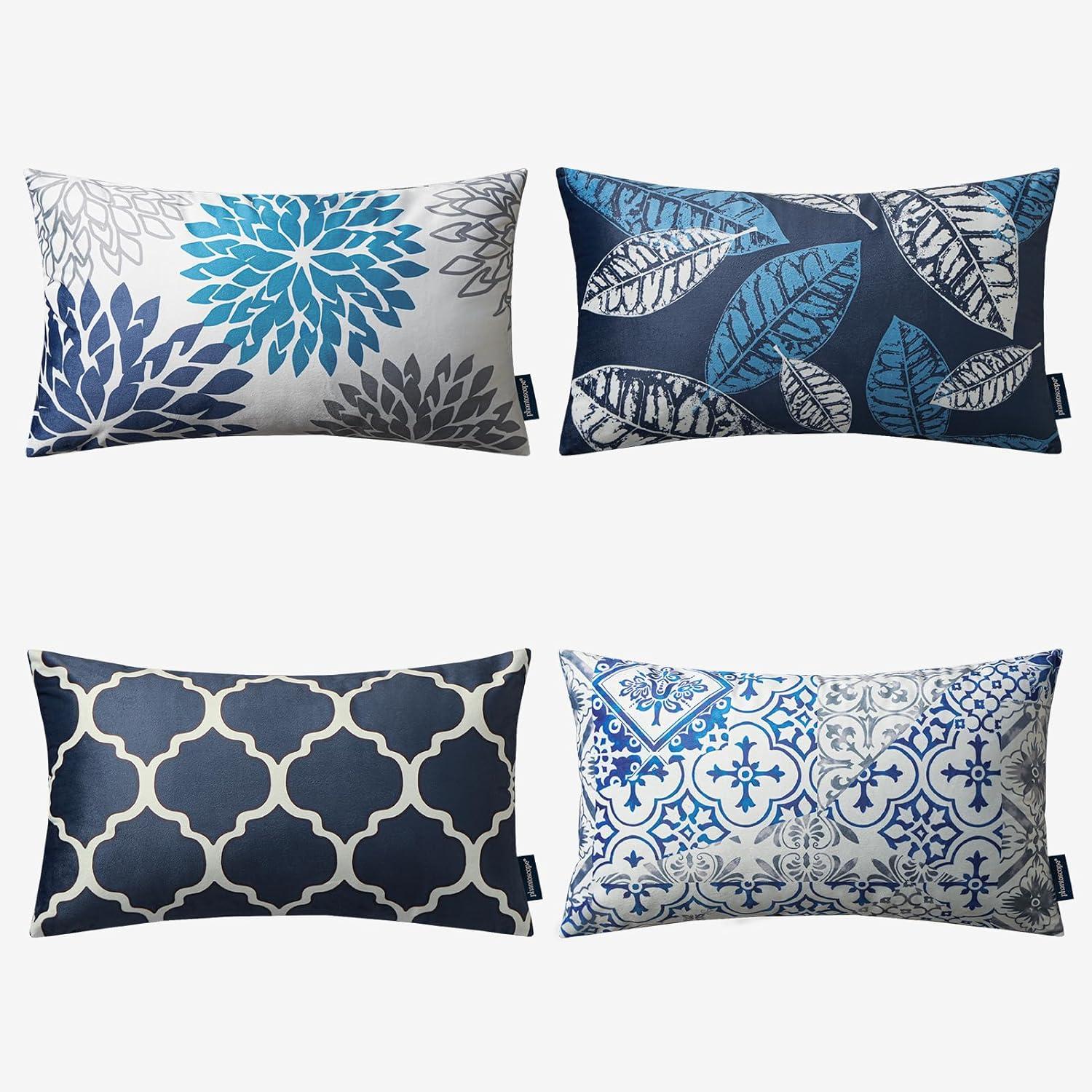 imagePhantoscope Set of 4 New Living Series Leaf Geometric Throw Decorative Velvet Pillow Cover Cushion Cover Christmas Green 18 x 18 inches 45 x 45 cmDark Blue
