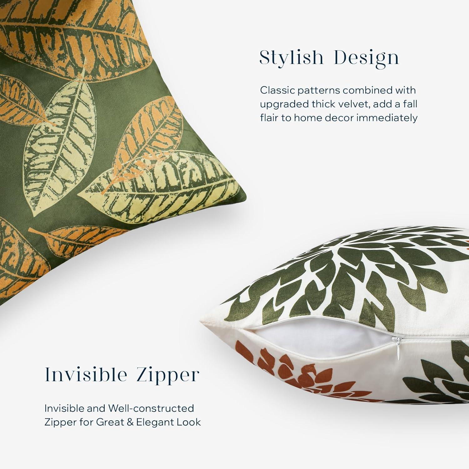 imagePhantoscope Set of 4 New Living Series Leaf Geometric Throw Decorative Velvet Pillow Cover Cushion Cover Christmas Green 18 x 18 inches 45 x 45 cmMustardOlive