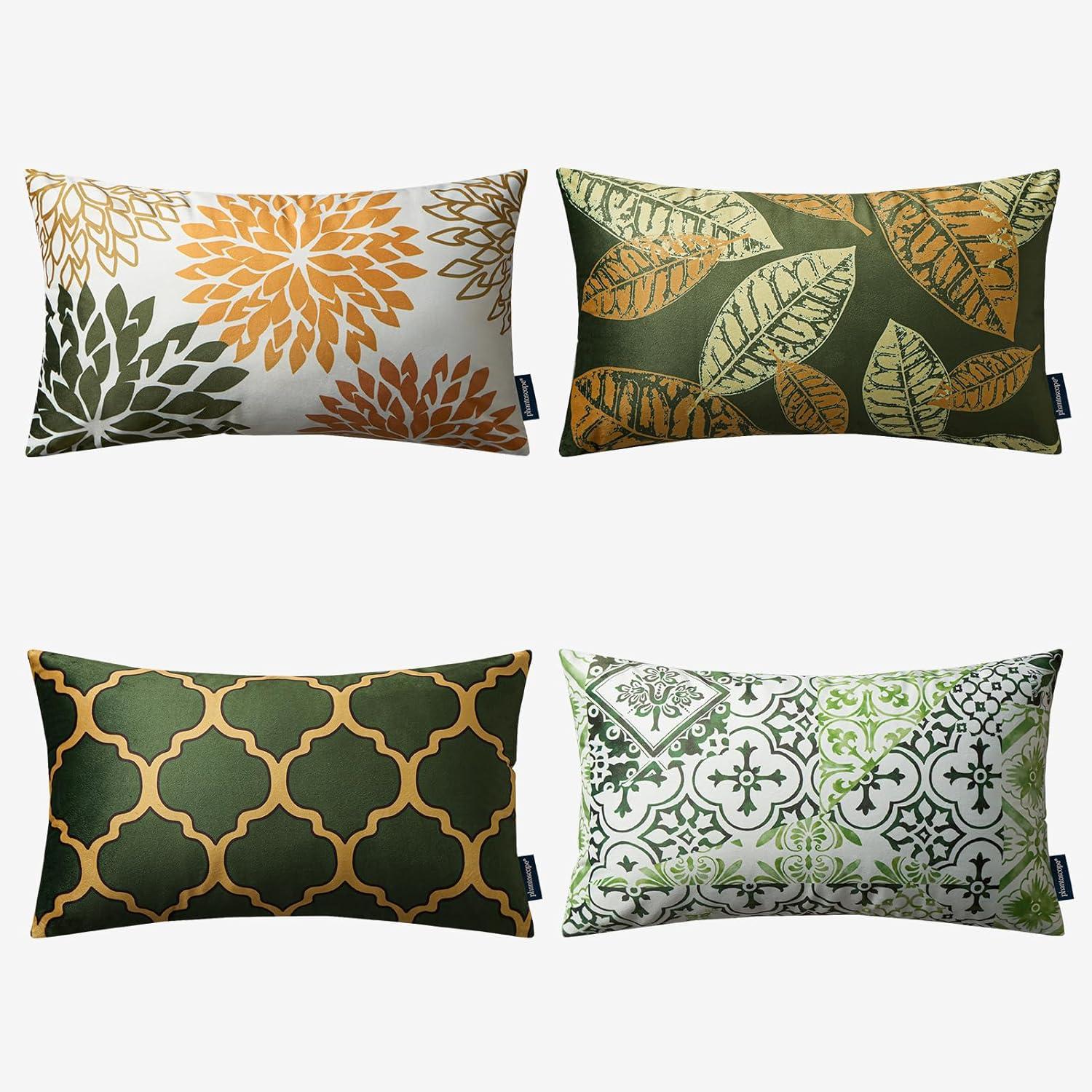 imagePhantoscope Set of 4 New Living Series Leaf Geometric Throw Decorative Velvet Pillow Cover Cushion Cover Christmas Green 18 x 18 inches 45 x 45 cmMustardOlive