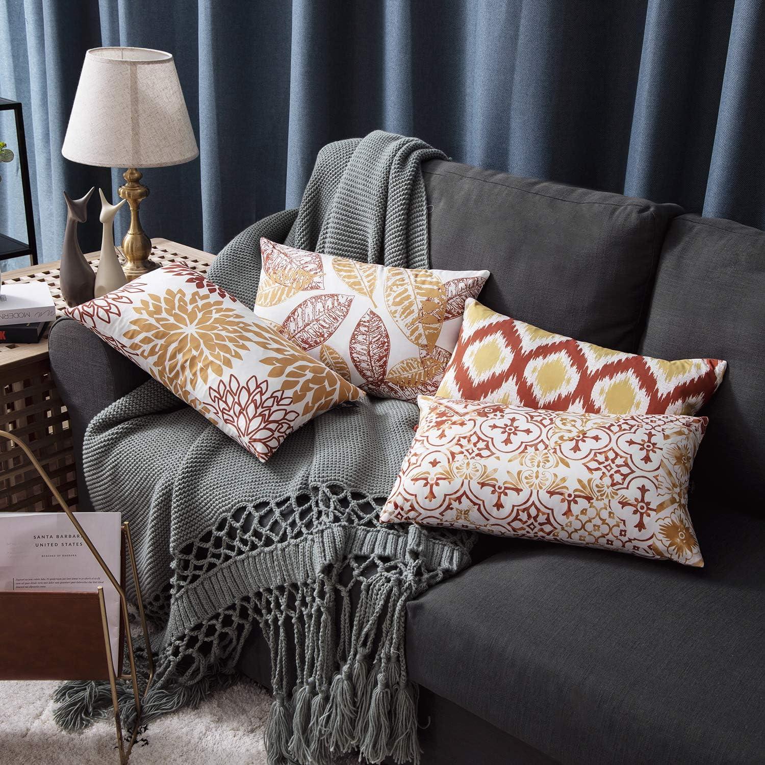 imagePhantoscope Set of 4 New Living Series Leaf Geometric Throw Decorative Velvet Pillow Cover Cushion Cover Christmas Green 18 x 18 inches 45 x 45 cmOrange