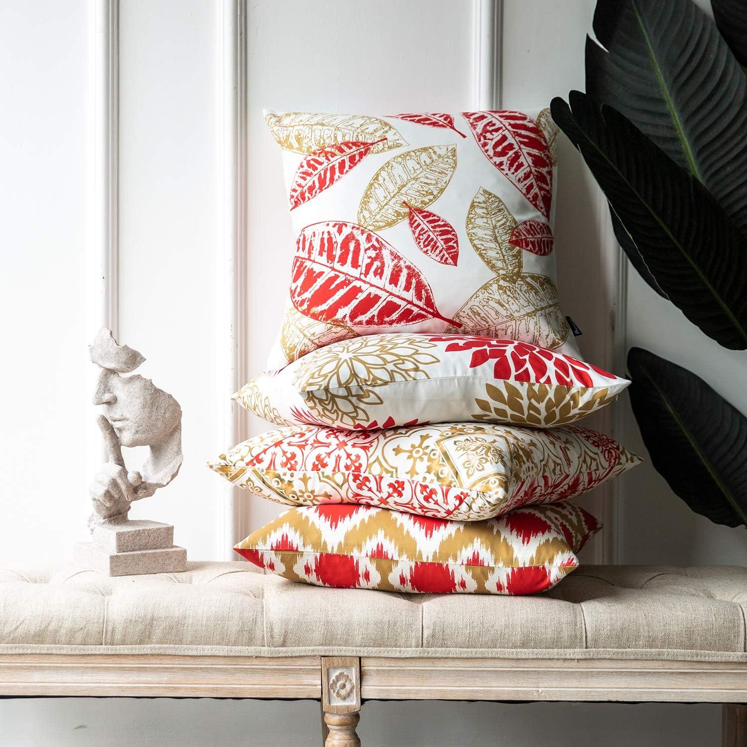 imagePhantoscope Set of 4 New Living Series Leaf Geometric Throw Decorative Velvet Pillow Cover Cushion Cover Christmas Green 18 x 18 inches 45 x 45 cmYellow and Red