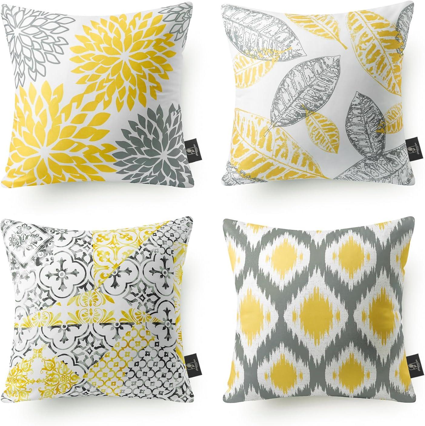 imagePhantoscope Set of 4 New Living Series Leaf Geometric Throw Decorative Velvet Pillow Cover Cushion Cover Christmas Green 18 x 18 inches 45 x 45 cmYellow