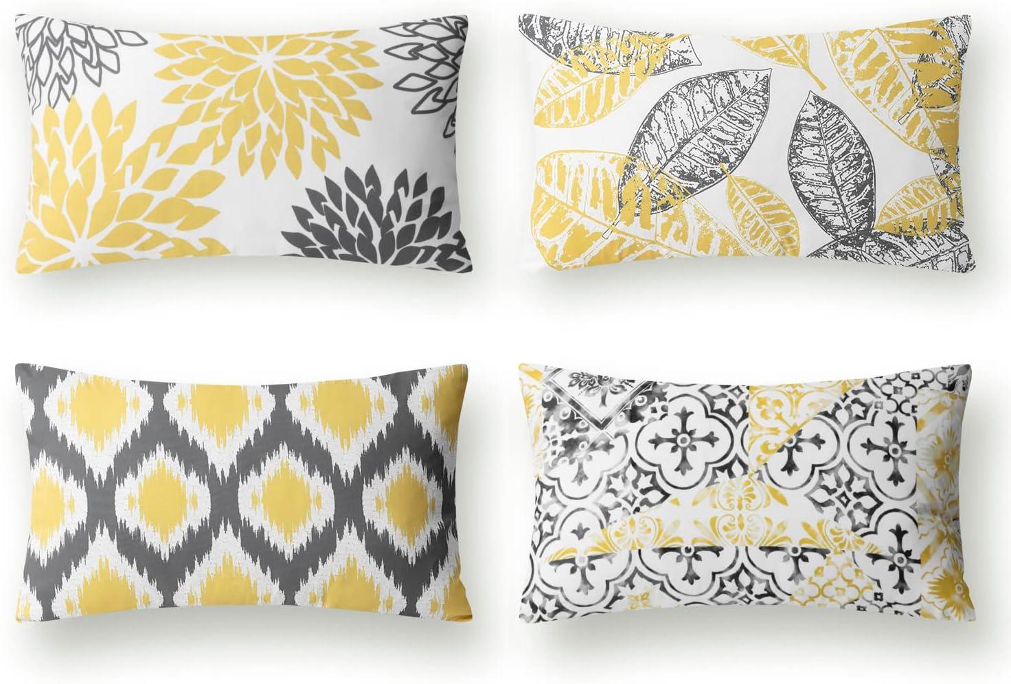 imagePhantoscope Set of 4 New Living Series Leaf Geometric Throw Decorative Velvet Pillow Cover Cushion Cover Christmas Green 18 x 18 inches 45 x 45 cmYellow