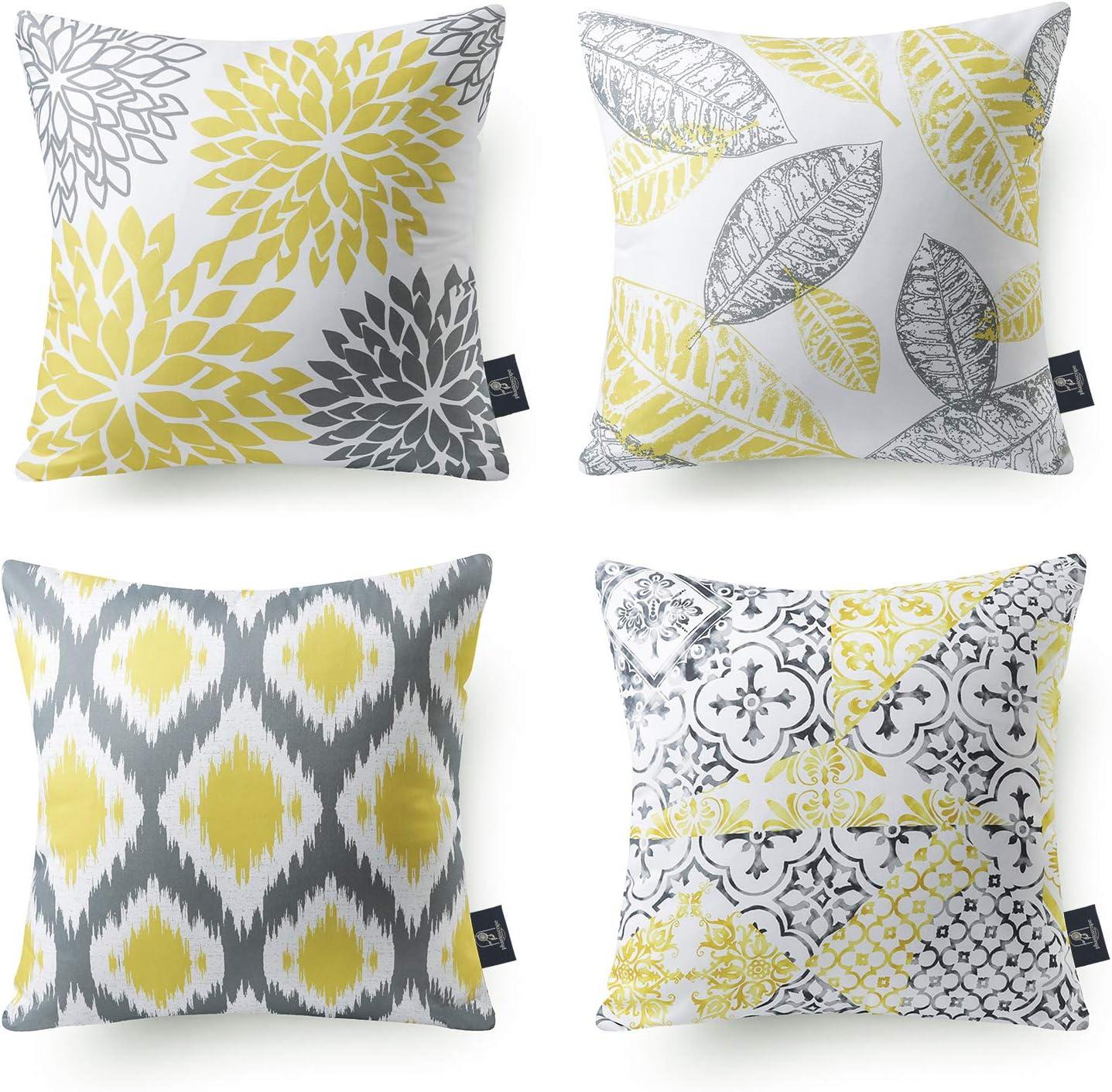 imagePhantoscope Set of 4 New Living Series Leaf Geometric Throw Decorative Velvet Pillow Cover Cushion Cover Christmas Green 18 x 18 inches 45 x 45 cmYellow
