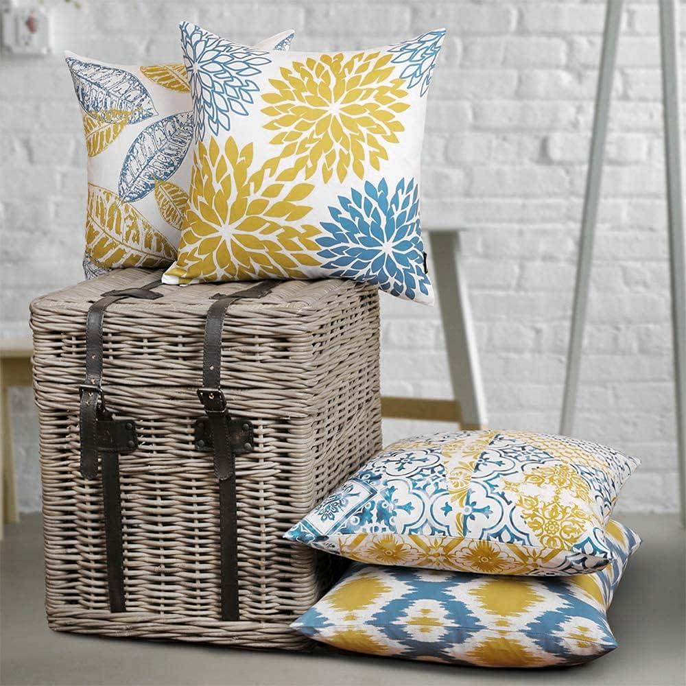 imagePhantoscope Set of 4 New Living Series Leaf Geometric Throw Decorative Velvet Pillow Cover Cushion Cover Christmas Green 18 x 18 inches 45 x 45 cmYellow and Blue