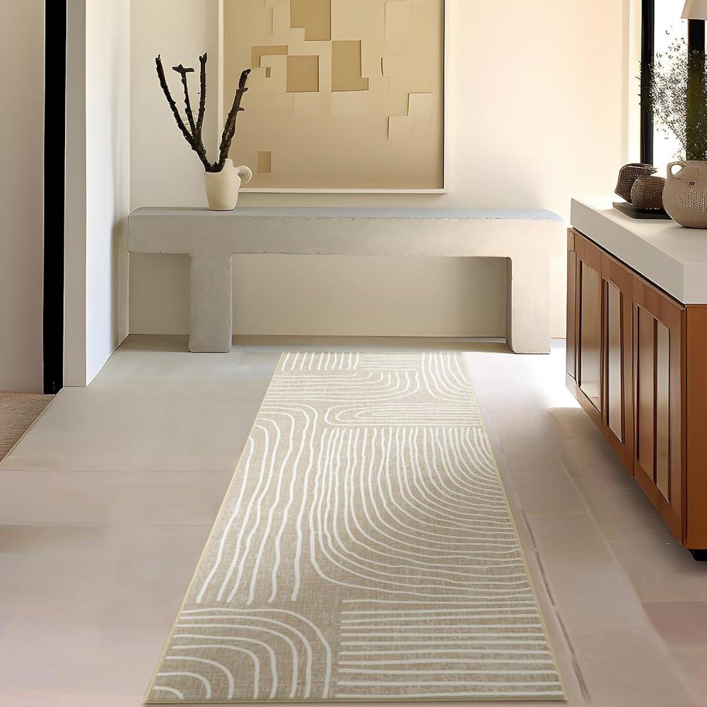 imagePhantoscope Modern Area Rug 9x12  Abstract Tribal Motif Geometric Blocks Pattern Washable NonSlip Rugs for Living Room Bedroom Dining Room Vintage LowPile Floor Carpet Warm TerracottaCreamBeigeIvory Line