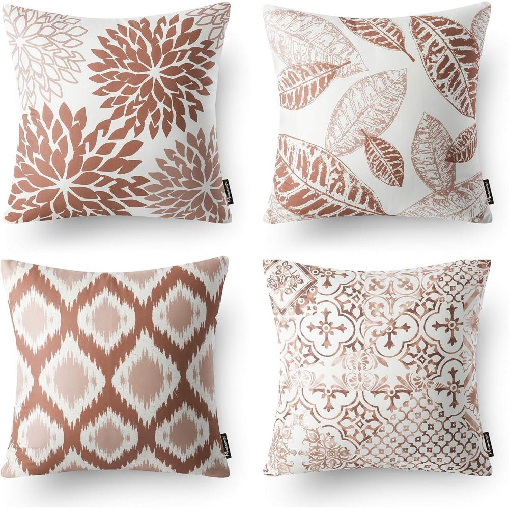 imagePhantoscope Set of 4 New Living Series Leaf Geometric Throw Decorative Velvet Pillow Cover Cushion Cover Christmas Green 18 x 18 inches 45 x 45 cmCaramel