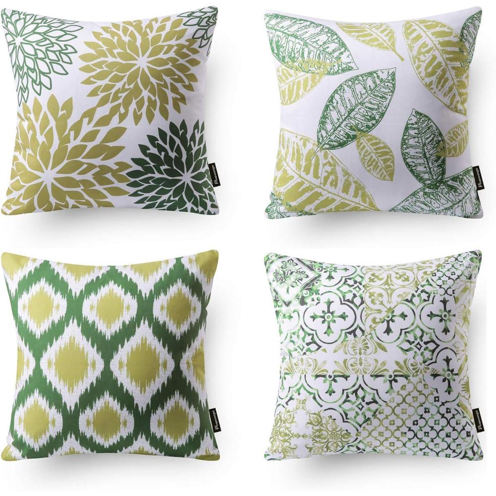imagePhantoscope Set of 4 New Living Series Leaf Geometric Throw Decorative Velvet Pillow Cover Cushion Cover Christmas Green 18 x 18 inches 45 x 45 cmDark Green