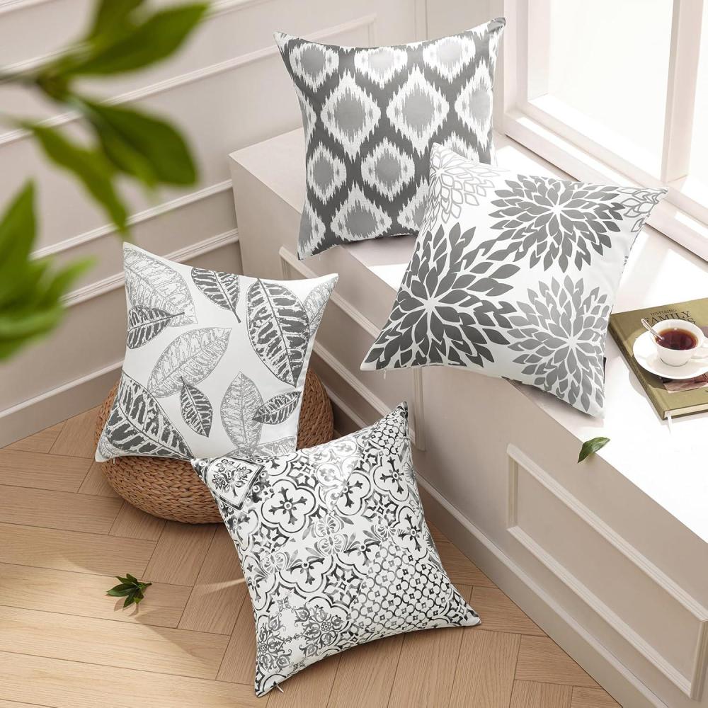imagePhantoscope Set of 4 New Living Series Leaf Geometric Throw Decorative Velvet Pillow Cover Cushion Cover Christmas Green 18 x 18 inches 45 x 45 cmGrey