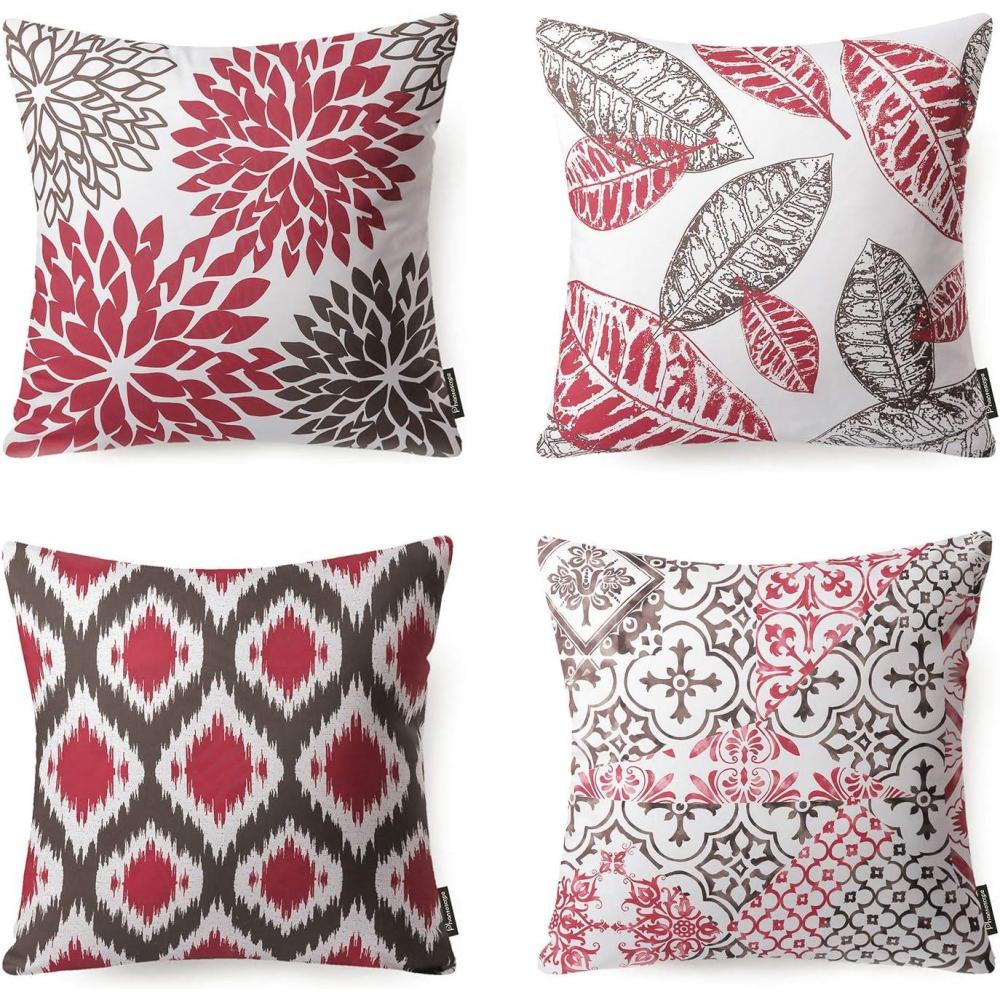 imagePhantoscope Set of 4 New Living Series Leaf Geometric Throw Decorative Velvet Pillow Cover Cushion Cover Christmas Green 18 x 18 inches 45 x 45 cmRed