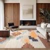 imagePhantoscope Modern Area Rug 9x12  Abstract Tribal Motif Geometric Blocks Pattern Washable NonSlip Rugs for Living Room Bedroom Dining Room Vintage LowPile Floor Carpet Warm TerracottaCreamWarm TerracottaCream