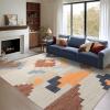 imagePhantoscope Modern Area Rug 9x12  Abstract Tribal Motif Geometric Blocks Pattern Washable NonSlip Rugs for Living Room Bedroom Dining Room Vintage LowPile Floor Carpet Warm TerracottaCreamWarm TerracottaCream
