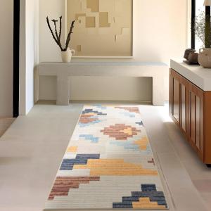 imagePhantoscope Modern Area Rug 9x12  Abstract Tribal Motif Geometric Blocks Pattern Washable NonSlip Rugs for Living Room Bedroom Dining Room Vintage LowPile Floor Carpet Warm TerracottaCreamWarm TerracottaCream