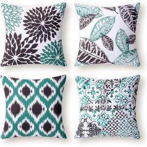 imagePhantoscope Set of 4 New Living Series Leaf Geometric Throw Decorative Velvet Pillow Cover Cushion Cover Christmas Green 18 x 18 inches 45 x 45 cmBlack